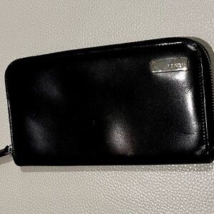 Fendi Black Leather Zip Wallet